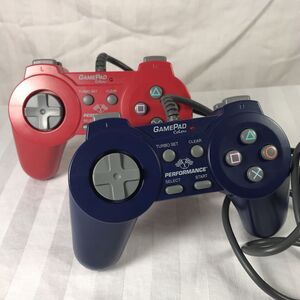 2 Performance Gamepad Controllers, Red/Blue, PS1 (PS One) P-1151/2 | Untested